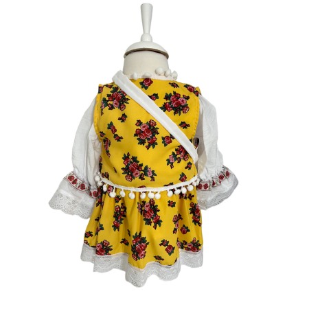 Costum traditional fete imprimeu floral, galben/alb [2]