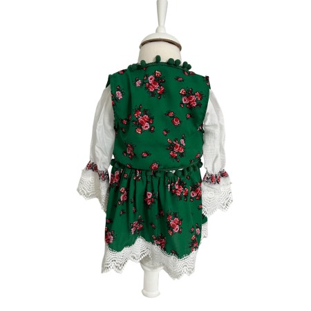 Costum traditional fete imprimeu floral, verde/alb [2]