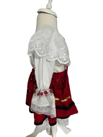 Costum traditional fete premium imprimeu floral rosu/alb [4]