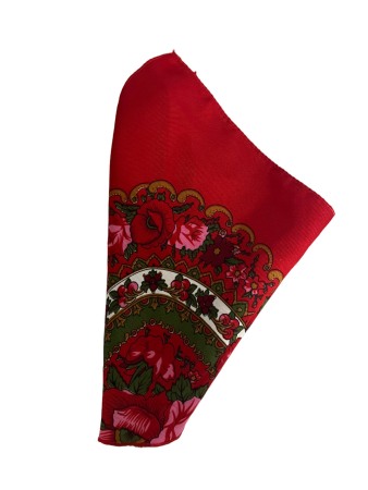 Costum traditional fete premium imprimeu floral rosu/alb [2]