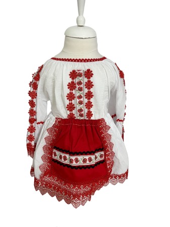 Costum traditional fete premium, rosu/alb, 5 piese [2]