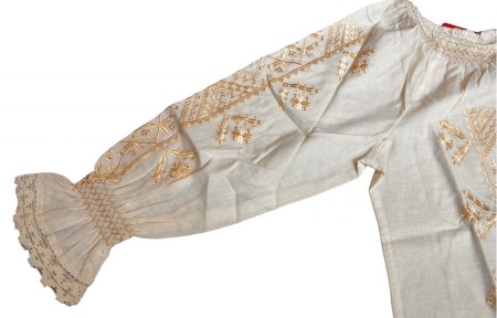 Ie, crem, broderie cu motive traditionale aurii, femei [1]