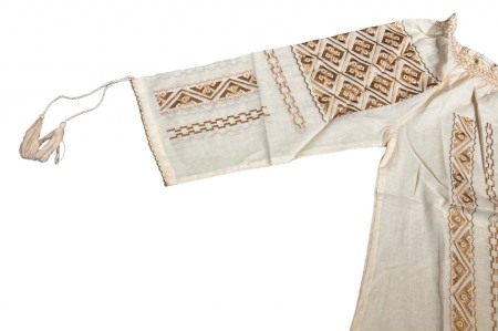 Ie populara, crem, broderie cu motive traditionale aurii, femei [2]