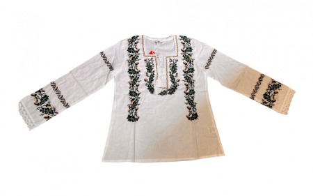Adulti - Ie traditionala , alba, broderie cu motiv floral galben/negru, femei