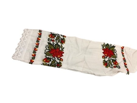 Ie traditionala , alba, broderie cu motiv floral galben/negru/rosu/verde, femei [1]