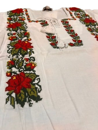 Ie traditionala , alba, broderie cu motiv floral galben/negru/rosu/verde, femei [2]