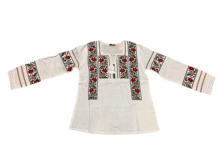 Ie populara adulti - Ie traditionala , alba, broderie cu motiv floral multiolor, femei