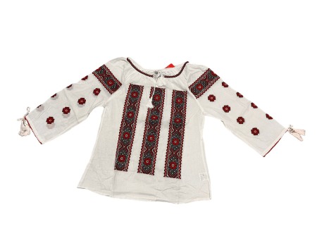 Adulti - Ie traditionala , alba, broderie cu motive traditionale rosu/negru, femei
