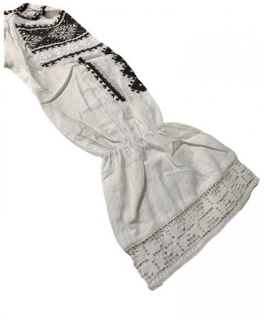 Ie traditionala , alba, broderie gri/negru, maneci stil clopot, femei [2]