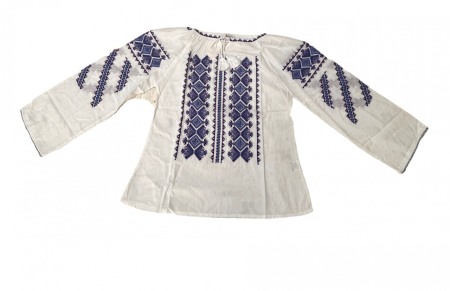 Adulti - Ie traditionala , alba, broderie romb albastra, femei
