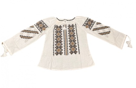 Adulti - Ie traditionala , alba, broderie romb negru/auriu, femei