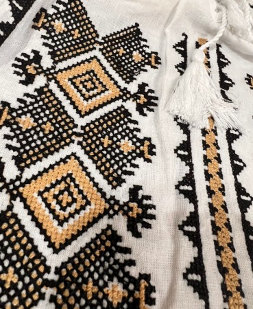 Ie traditionala , alba, broderie romb negru/auriu, femei [2]