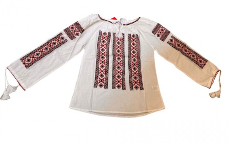 Adulti - Ie traditionala , alba, broderie rosu/negru, femei
