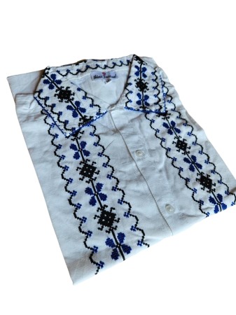 Ie populara adulti - Ie traditionala, alba, model traditional, broderie albastra, barbati