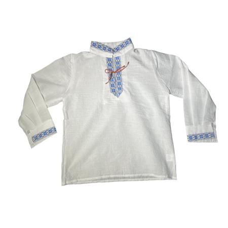 Copii - Ie traditionala baieti, alba, broderie albastra
