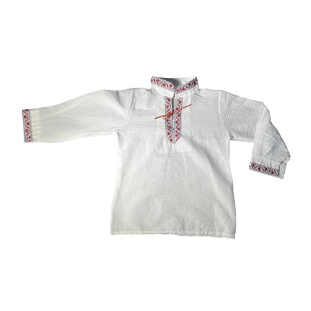 Copii - Ie traditionala baieti, alba, broderie rosie