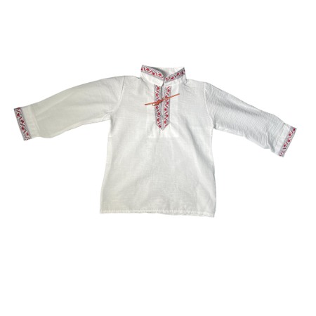 Ie traditionala baieti, alba, broderie rosie [3]