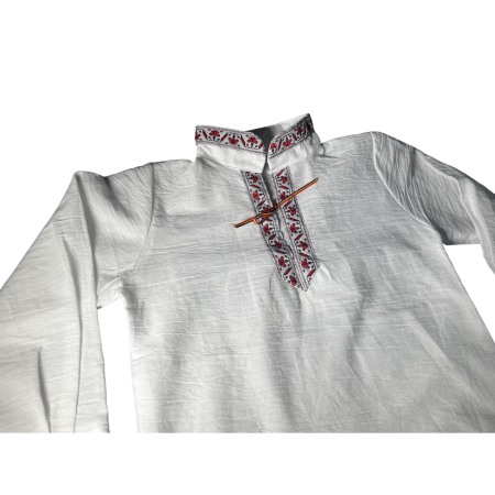 Ie traditionala baieti, alba, broderie rosie [1]