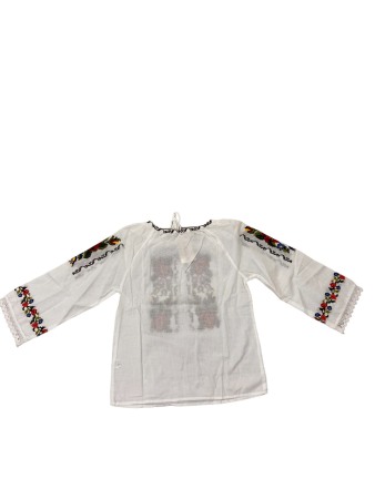 Ie traditionala fete, alba, broderie cu flori multicolor [1]