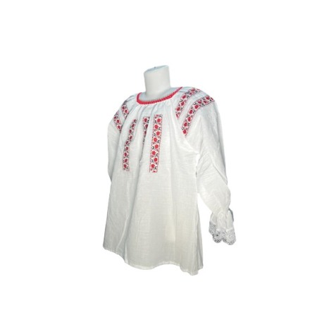 Copii - Ie traditionala fete, alba, broderie rosie