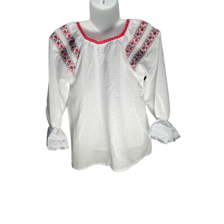 Ie traditionala fete, alba, broderie rosie [4]