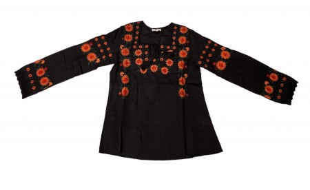 Adulti - Ie traditionala , neagra, broderie cu motiv floral, femei