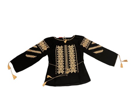 Adulti - Ie traditionala, neagra, broderie cu motiv traditional auriu, femei