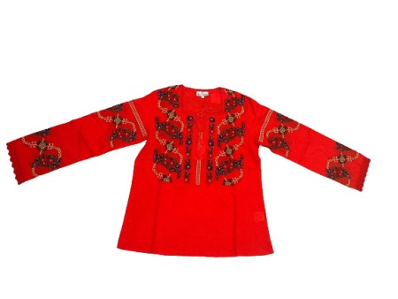 Adulti - Ie traditionala, rosie, broderie cu motiv floral multicolor, femei