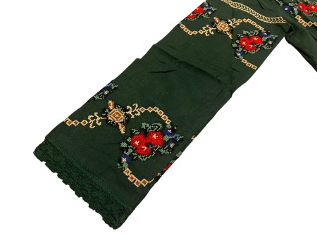 Ie traditionala, verde, broderie cu motiv floral, femei [1]