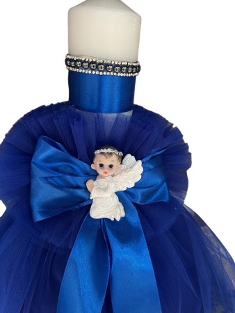 Lumanare botez cu ingeras, culoare albastru inchis, pentru baieti, 35CM [3]