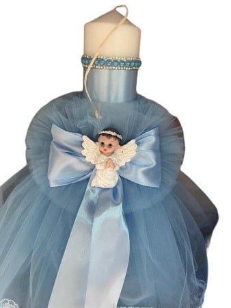 Lumanare botez cu ingeras, culoare albastru , pentru baieti, 35CM [2]