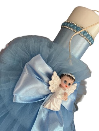 Lumanare botez cu ingeras, culoare albastru , pentru baieti, 35CM [3]
