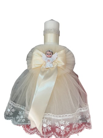 Lumanari botez - Lumanare botez cu ingeras, culoare crem, pentru fetite, 35CM