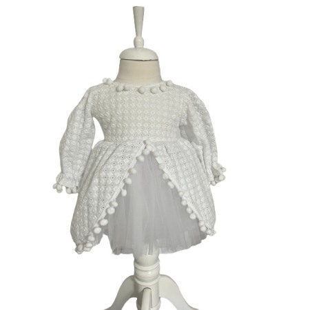 Hainute si accesorii bebe - Rochie botez fetite casual, elganta, culoare alba