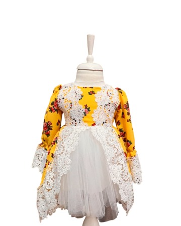 Hainute si accesorii bebe - Rochie botez fetite premium, elganta, culoare alb/galben