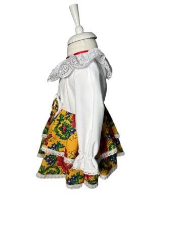 Rochie fetite casual, elganta, culoare alba/galben multicolor cu fundita [1]