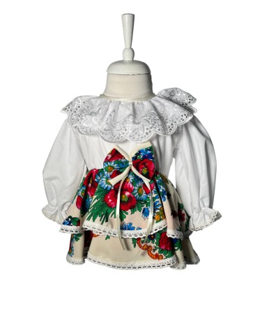 Hainute si accesorii bebe - Rochie fetite casual, elganta, culoare alba/multicolor cu fundita