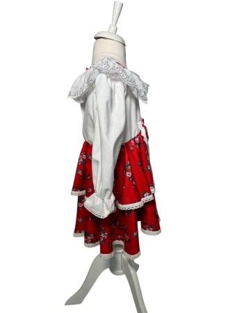 Rochie fetite casual, elganta, culoare alba/rosu cu flori [2]
