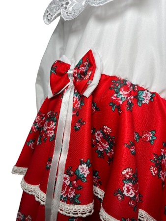 Rochie fetite casual, elganta, culoare alba/rosu cu flori [3]