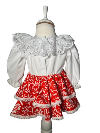 Rochie fetite casual, elganta, culoare alba/rosu cu fundita [3]