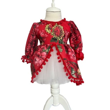 Hainute si accesorii bebe - Rochie fetite casual, elganta, culoare rosie
