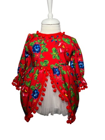 Hainute si accesorii bebe - Rochie fetite gipsi, culoare rosu/multicolor