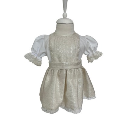 Hainute si accesorii bebe - Rochita fete, auriu/alb