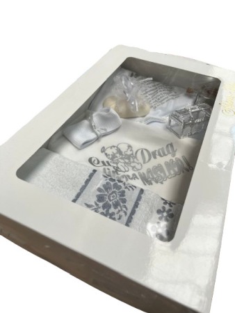 Set botez mesaj " cu drag din partea NASILOR", pentru fetite, alb/gri, 9 piese [4]