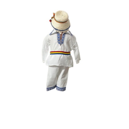 Set costum popular botez alb/albastru, trusou, lumanare, 14 piese [6]