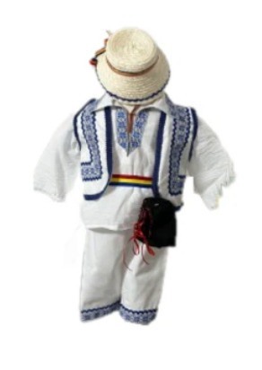 Set costum popular botez alb/albastru, trusou, lumanare, 14 piese [7]