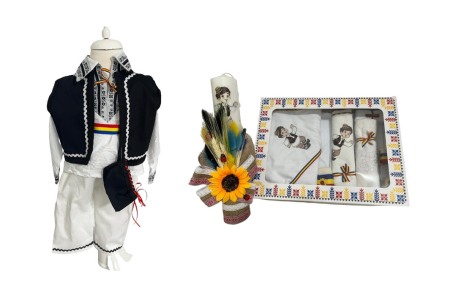 Set botez - Set costum popular premium botez alb/negru, trusou, lumanare, 14 piese