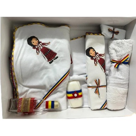 Set costum popular premium botez. fete, alb/negru, trusou, lumanare, 14 piese [2]