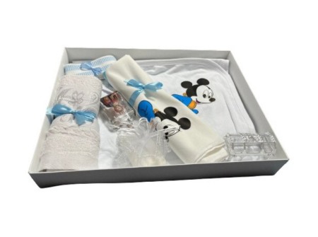 Trusou botez baieti, Mickey, culoare alb/albastru mat, 8 piese [1]