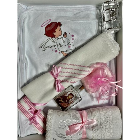 Trusou botez fetite, ingeras, culoare alb/roz bombon, 8 piese [2]